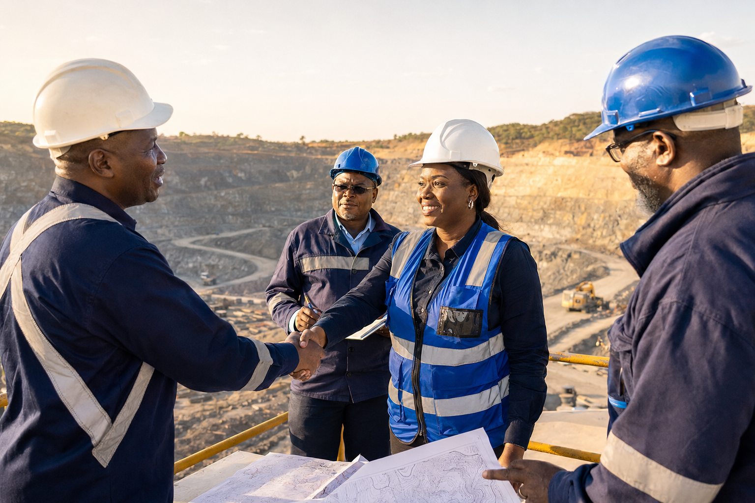 Mining partners collaborating at a Zambian mine site